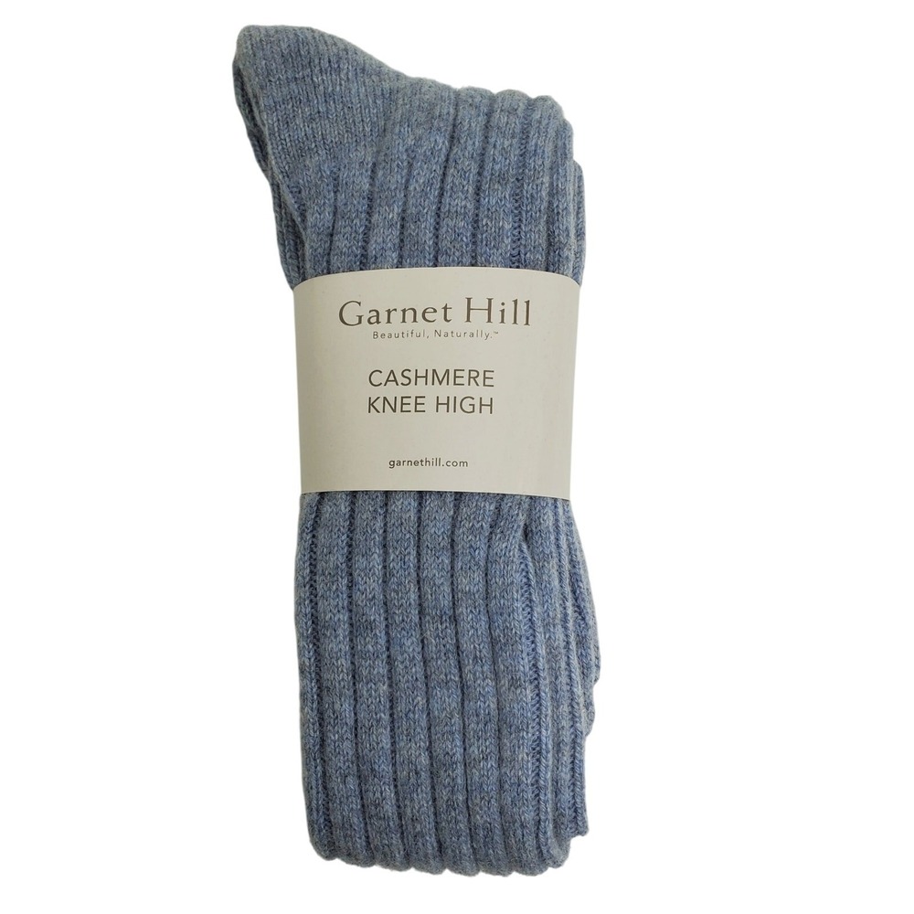 Cashmere Knee High Socks Medium Blue Mist Garnet Hill Ribbed Warm Cozy 9-11 NEW